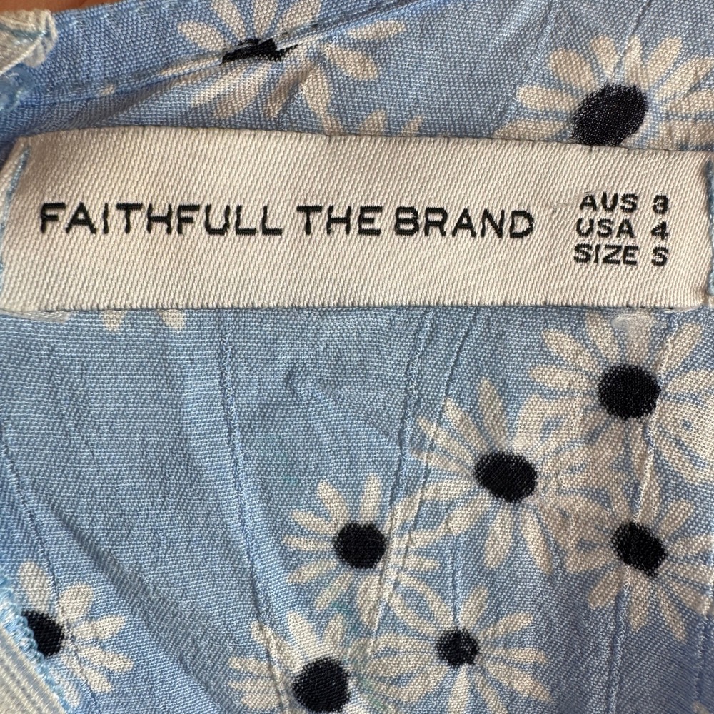 Faithfull The Brand Romantic Cottage Prairie Mini Dress Small Floral Puff Sleeve - Picture 3 of 9